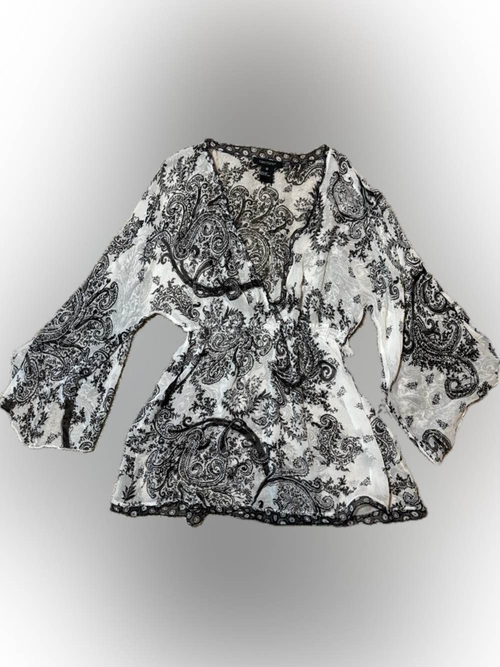E97 Karen Kane Black & White Paisley V-Neck Tunic, Size M